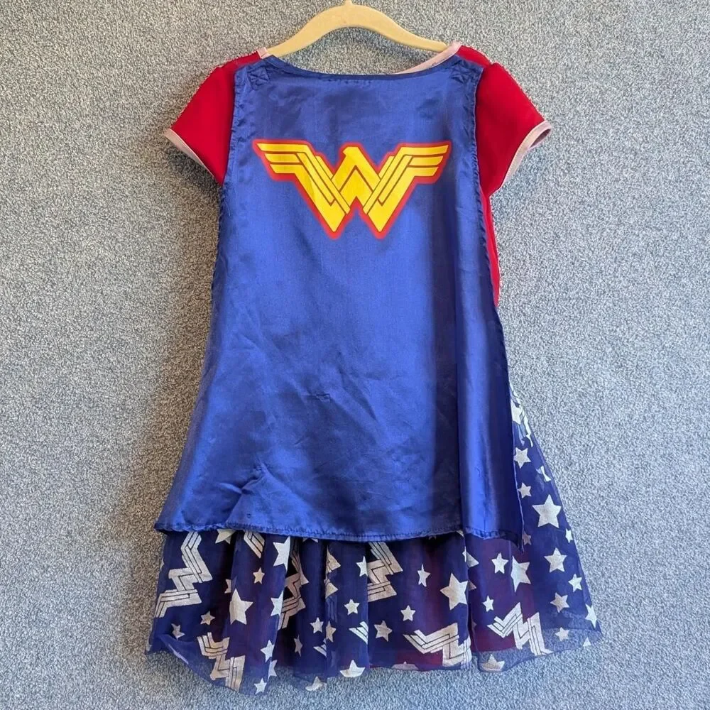 Wonder Woman Girls Size S 6 6X Sequin Tutu Cape Costume Dress